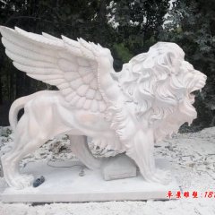 飛獅石雕，晚霞紅飛獅雕塑