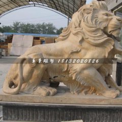 石獅子雕塑，晚霞紅獅子雕塑