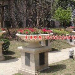石雕花盆，公園景觀雕塑