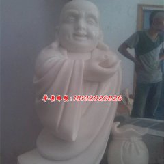 布袋和尚石雕，漢白玉彌勒佛
