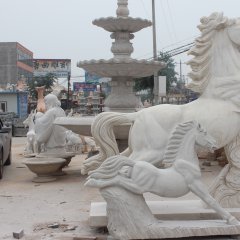 石雕馬，馬踏祥云石雕，漢白玉馬踏祥云雕塑