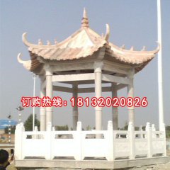 石雕亭子，晚霞紅石涼亭