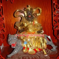 玻璃鋼騎虎財神雕塑，玻璃鋼貼金財神雕塑