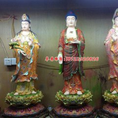 西方三圣雕塑，玻璃鋼彩繪佛像雕塑