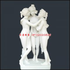 母女三石雕，漢白玉人物石雕