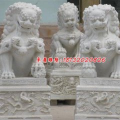 漢白玉石獅子雕塑，石雕看門獅