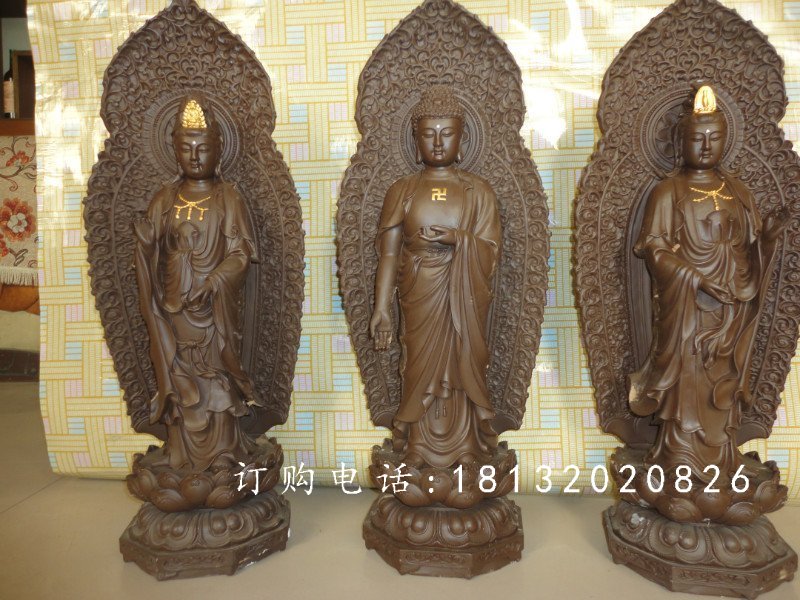 東方三圣銅雕，鑄銅東方三圣雕塑，西方三圣銅雕 (3)