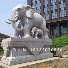 大理石母子象雕塑，小區(qū)門口大象石雕