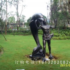 人與海豚銅雕，和諧銅雕，公園景觀雕塑