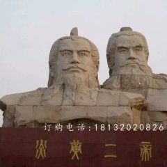 廣場(chǎng)古人石雕，炎黃二帝石雕