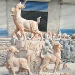 三陽(yáng)開(kāi)泰石雕，晚霞紅石雕羊