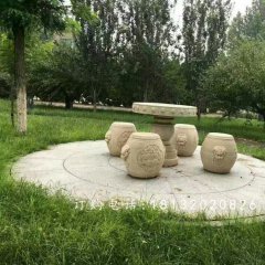 鼓式桌凳石雕，公園石桌凳
