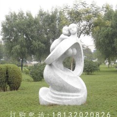 抽象人物石雕，景觀母子雕塑
