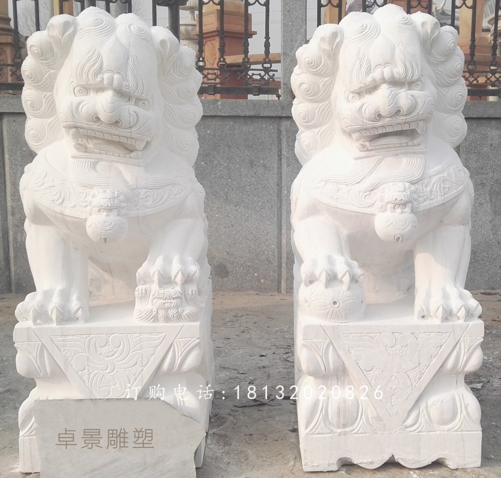 漢白玉獅子石雕,企業(yè)門(mén)口獅子石雕