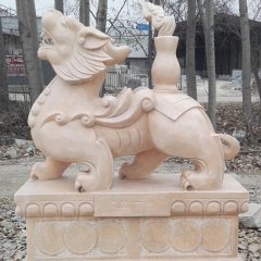 福星高照貔貅雕塑，晚霞紅神獸石雕