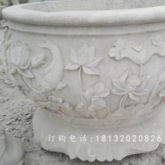 荷花與鳥花盆雕塑，水缸石雕