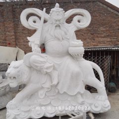 騎虎財神石雕，漢白玉武財神雕塑