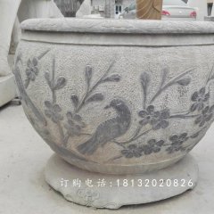 青石水缸雕塑，花盆石雕