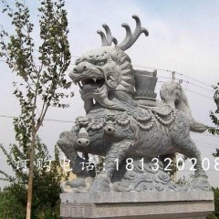 麒麟馱寶石雕，青石麒麟雕塑