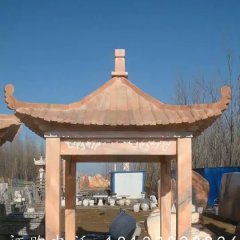 石方亭雕塑，晚霞紅石雕涼亭