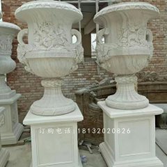 漢白玉花盆石雕，歐式花盆雕塑