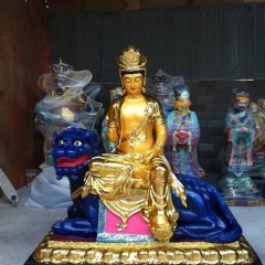 玻璃鋼貼金文殊菩薩，寺廟佛像雕塑