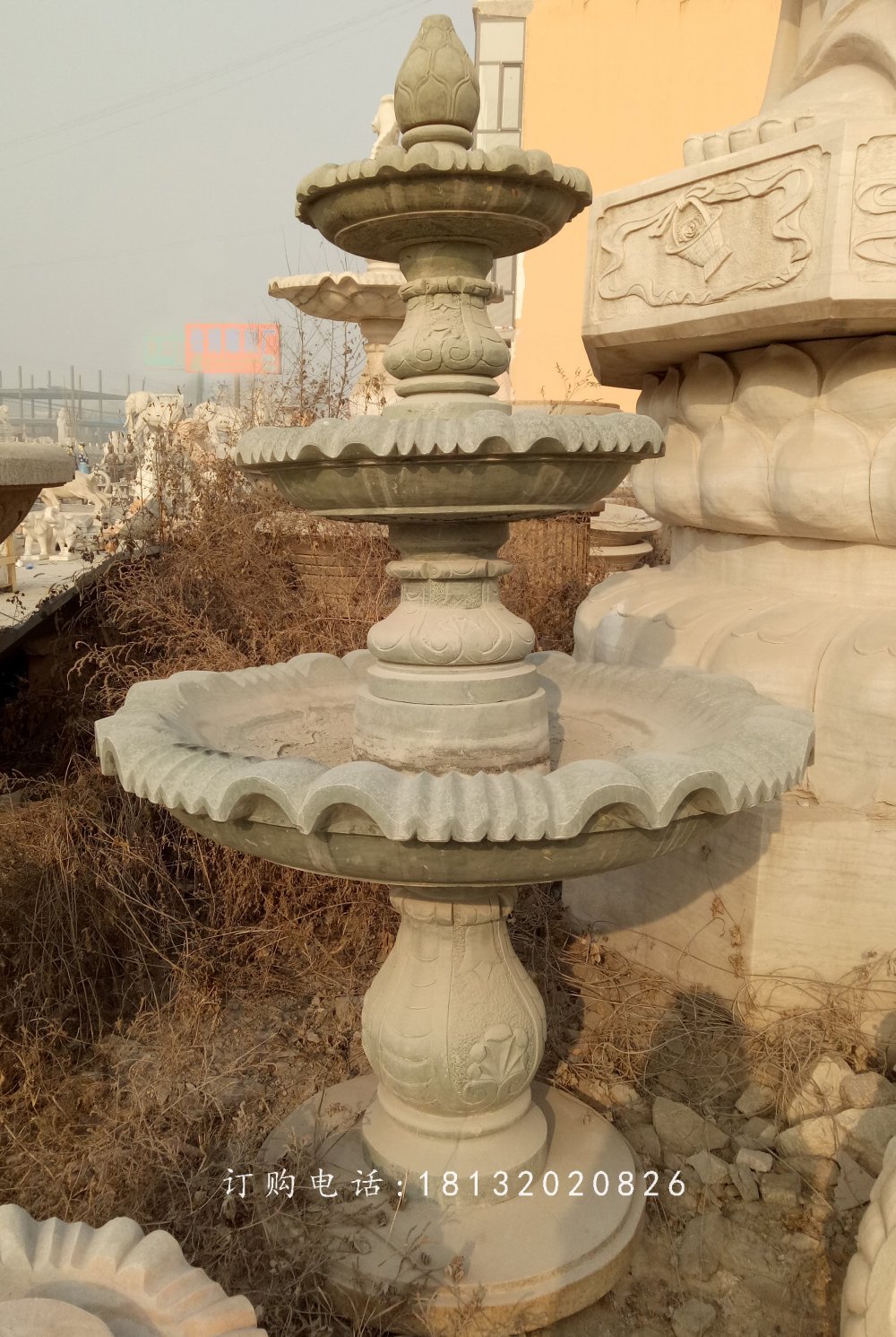 青石噴水盆，公園噴水盆石雕