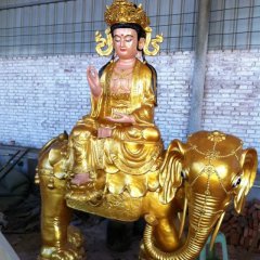 玻璃鋼普賢菩薩雕塑，貼金佛像雕塑