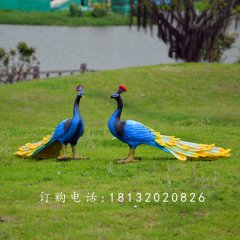 藍孔雀雕塑，玻璃鋼仿真孔雀雕塑