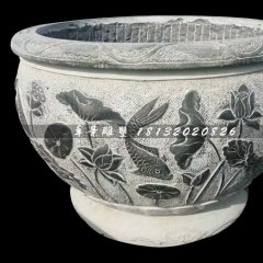 仿古水缸石雕，青石魚缸雕塑
