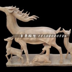 晚霞紅小鹿石雕，母子鹿石雕