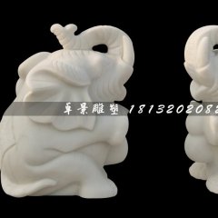 小象石雕，漢白玉象鼻向后小象石雕
