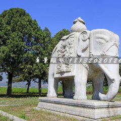 大理石大象雕塑，象馱寶瓶石雕