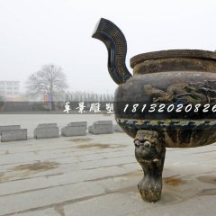 三足香爐銅雕，廣場銅香爐雕塑