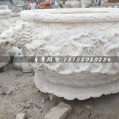 大理石水缸，龍戲珠石浮雕水缸