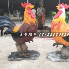 公雞雕塑，玻璃鋼彩繪動物雕塑