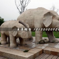 母子象石雕，公園動(dòng)物石雕
