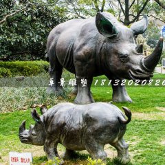 母子犀牛銅雕，公園動(dòng)物銅雕