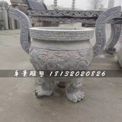 青石香爐，三足香爐石雕