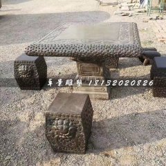 方桌方凳石雕，公園桌椅石雕