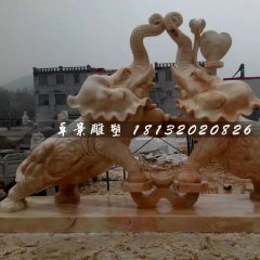 晚霞紅大象石雕，如意象石雕