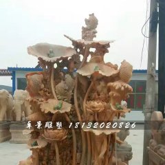 荷花流水池，晚霞紅景觀石雕