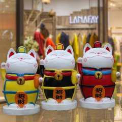 玻璃鋼招財(cái)貓雕塑，卡通擺件雕塑