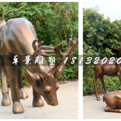仿銅小鹿雕塑，玻璃鋼動物