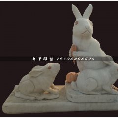 小白兔吃胡蘿卜石雕，公園動(dòng)物石雕