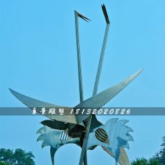 抽象仙鶴雕塑，不銹鋼抽象動物
