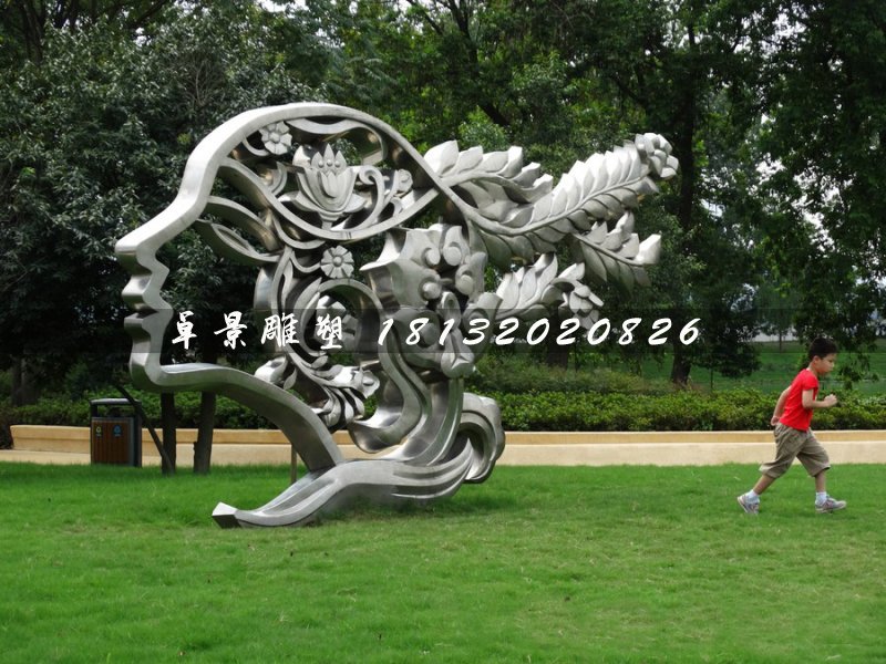 不銹鋼美女頭像雕塑，公園景觀雕塑 (1)