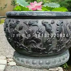 石水缸，荷花魚(yú)浮雕水缸