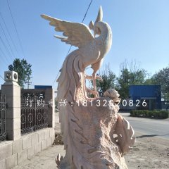 石雕鳳凰，晚霞紅神獸