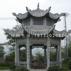 八角涼亭石雕，青石涼亭雕塑